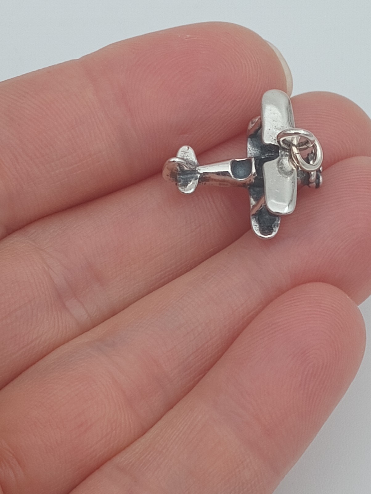 biplane charm sterling silver 3d aircraft 925 pendant charm 24″ chain plane