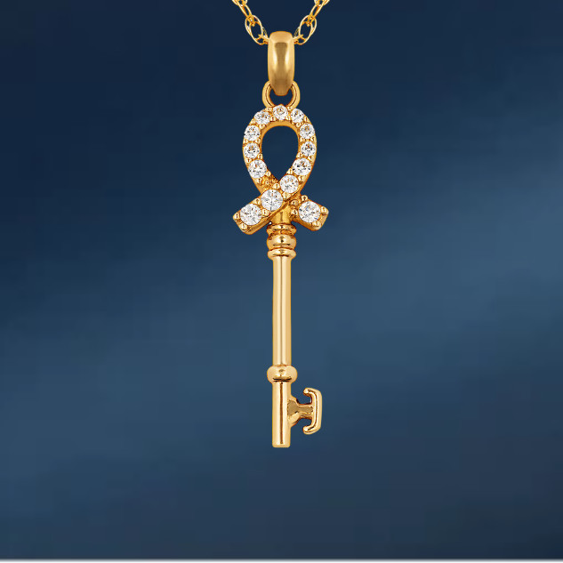 14k Yellow & white Gold Fancy Key Pendant For Women Jewelry