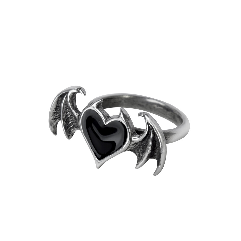 Alchemy Gothic Black Soul Ring Black Heart Demon Wing Fine Pewter Blacksoul R240