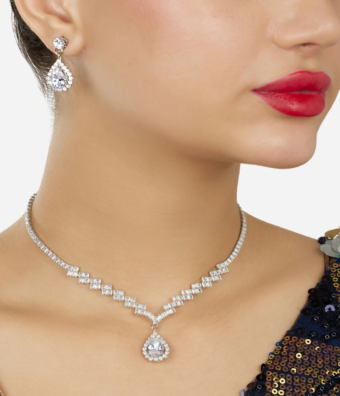 Elegant Teardrop Necklace & Earring Set – Timeless Every occasion lab created