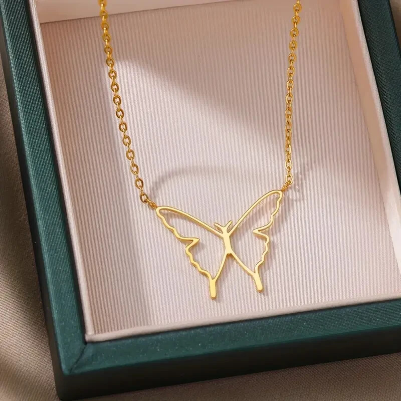 Personality Stainless Steel Hollow Butterfly Necklace Female Neck Jewelry