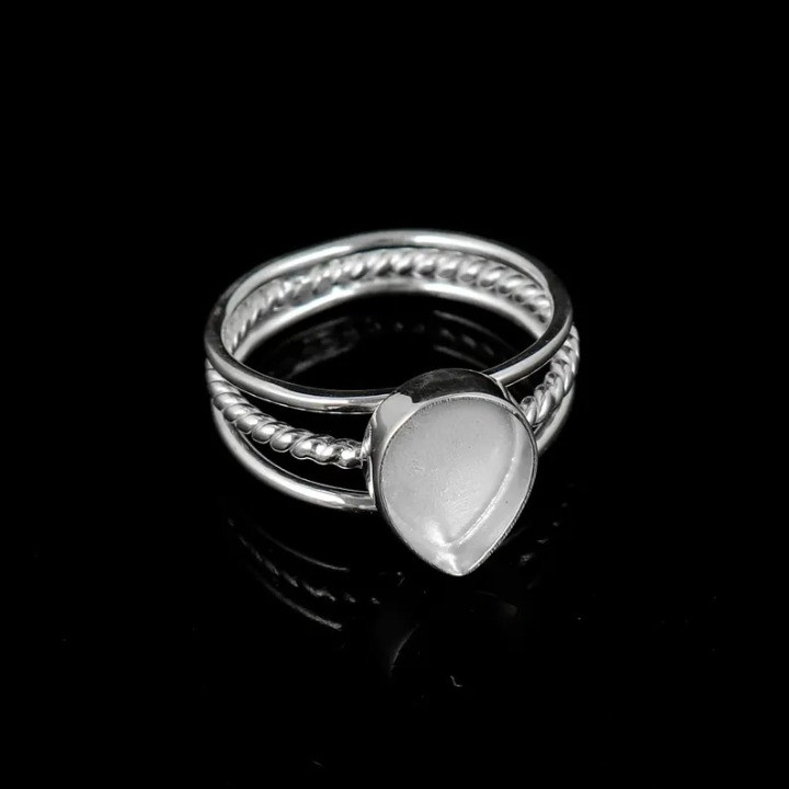 925 Sterling Silver 5x7mm Pear Bezel Ring Blank Triple Band Handmade DIY Jewelry