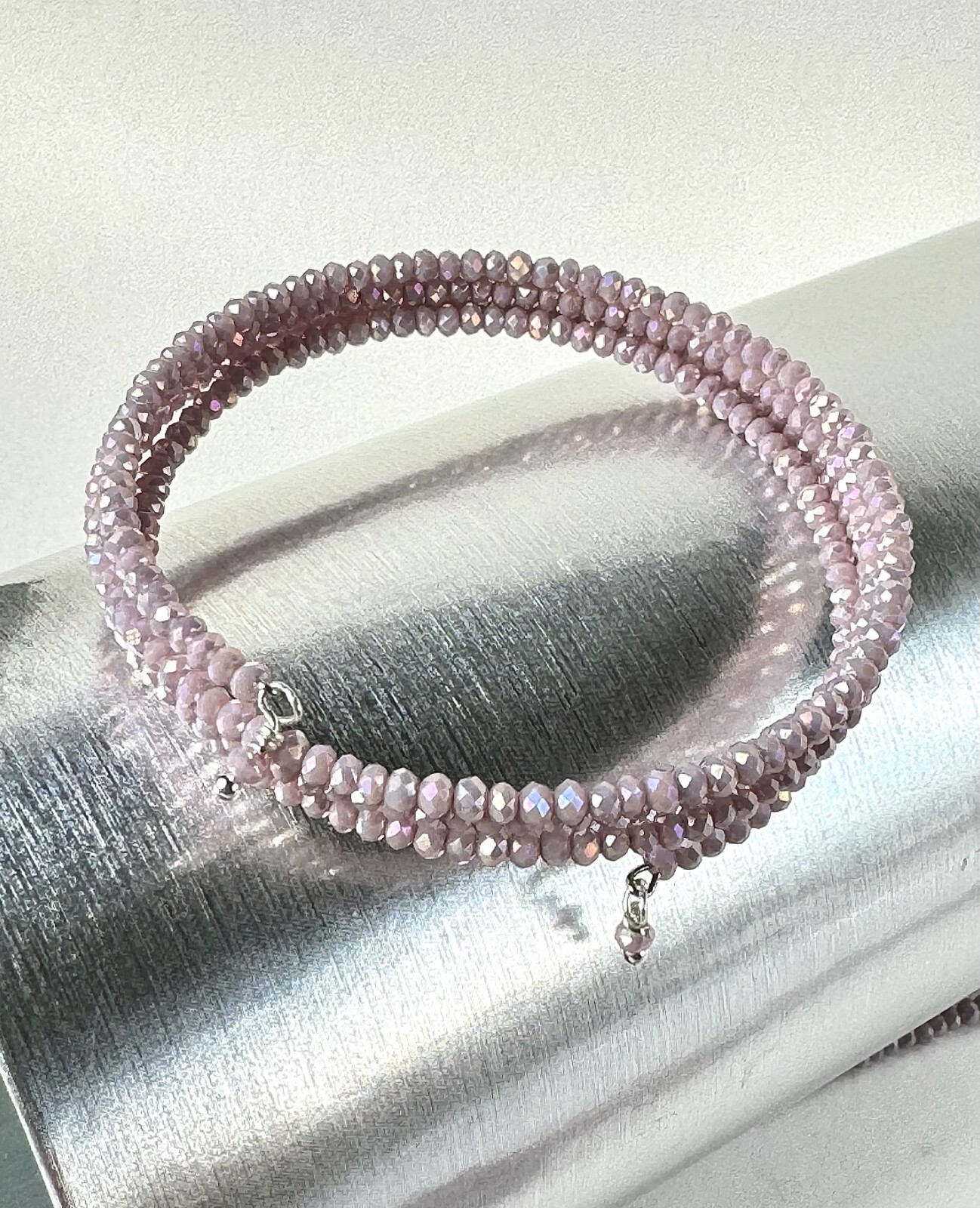 Crystal Lariat Necklace: Tie Necklace & Bracelet Set, Dusty Rose,Genuine Leather