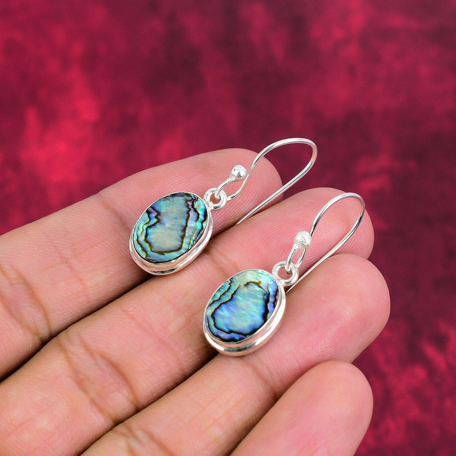 Abalone Shell Gemstone Handmade 925 Sterling Silver Earrings Jewelry