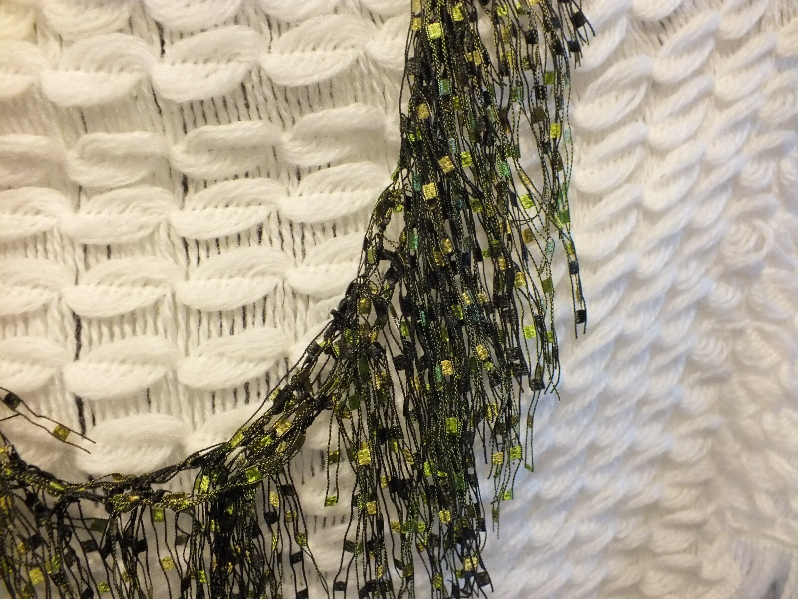 Beautiful Crocheted Statement Necklace Fringe Olive Green Black Shown Dbled Trpl
