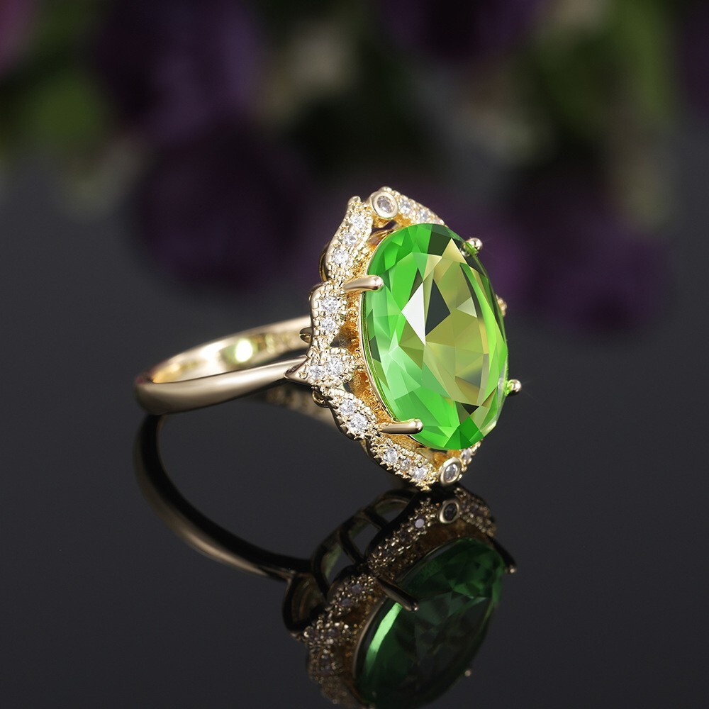 Women Wedding Ring Gold Plated Art Deco Style Peridot Beautiful Ring 3.25CT CZ