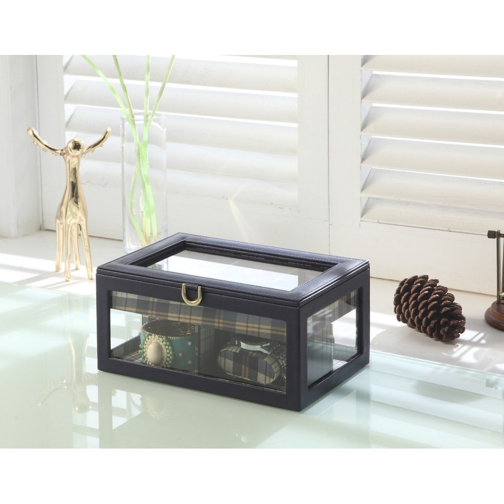 9.8 Inch Tempered Glass Leather Jewelry Box Watch Storage Display Case