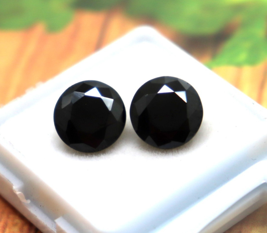 6Ct 2Pcs Natural Black Diamond AAA Loose Gemstone Faceted Round Cut Rare Black