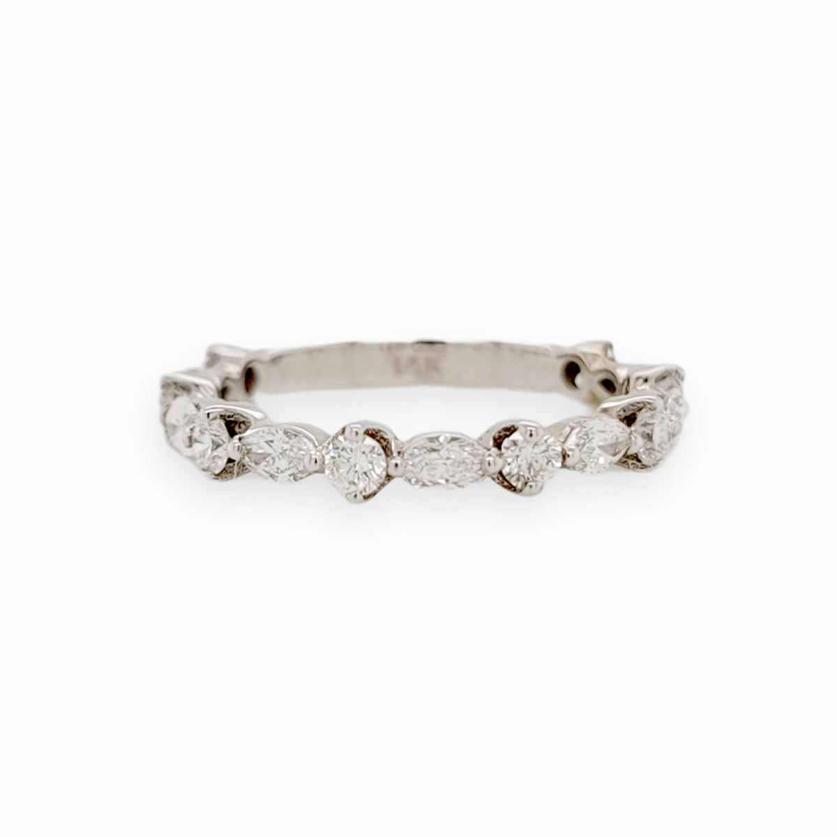 0.89 CT Round & Marquise Diamond In 14K White Gold Wedding Band Ring Size 7
