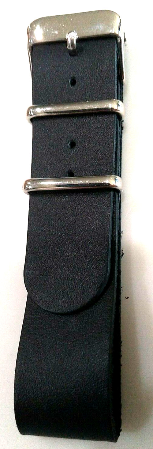 New Sport Black Leather EZ Pass Thru One Piece 20mm Watch Band Fits Military