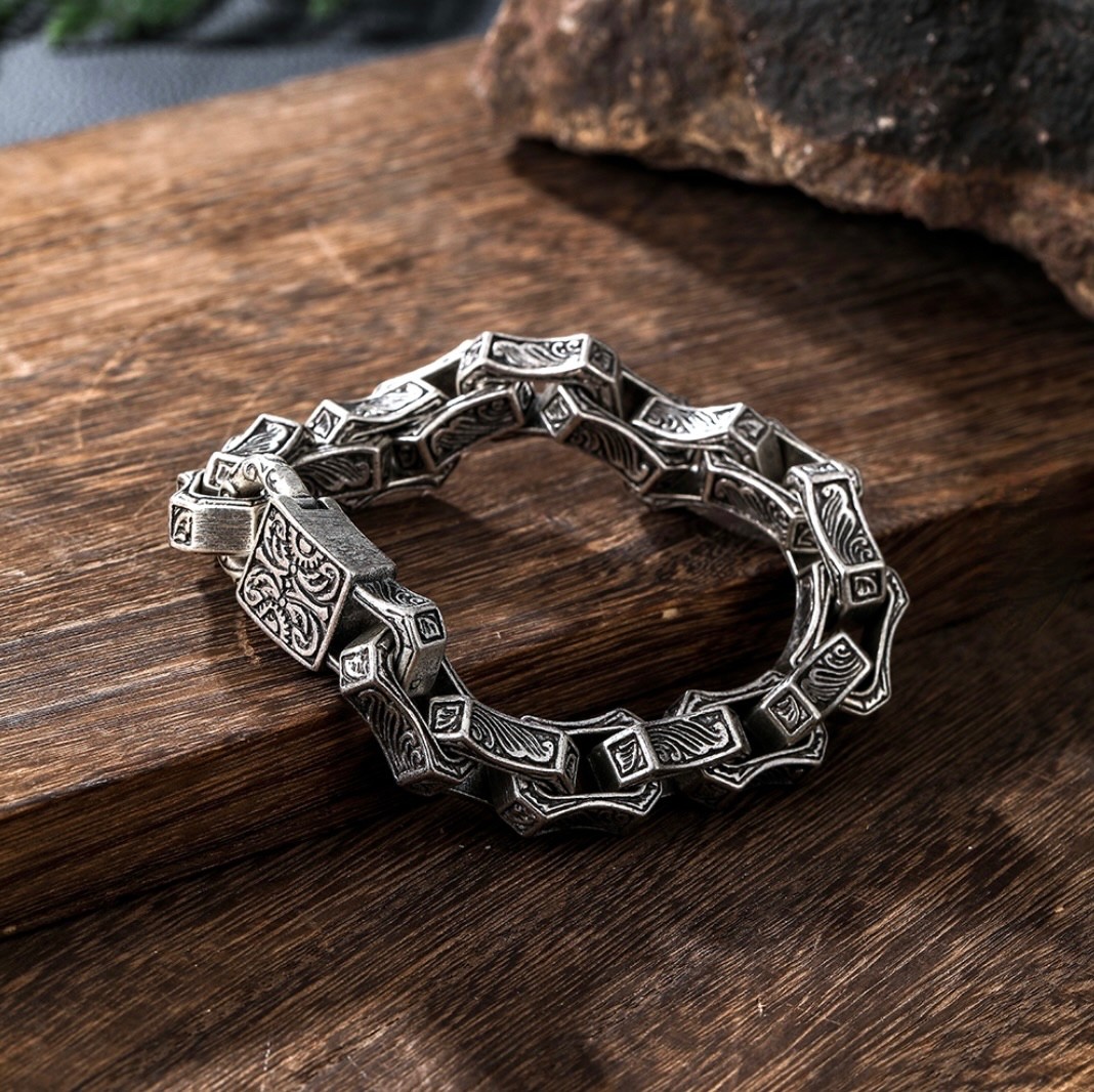 Vintage Chunky Wave Bracelet Stainless Steel 8-8.5in