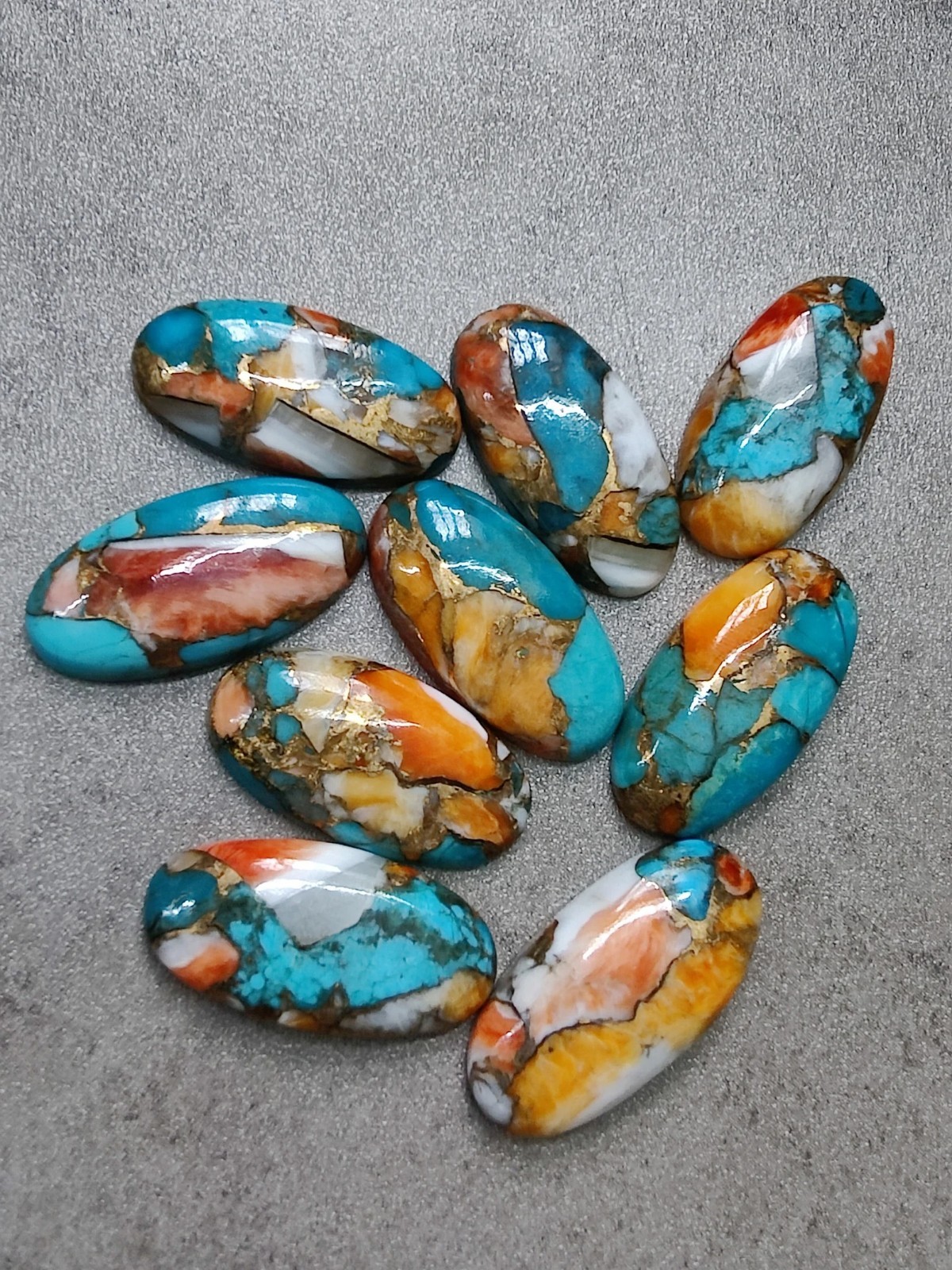 Natural Oyster Copper Turquoise Long Oval Cabochon 7x14mm To 12x24mm Gemstone