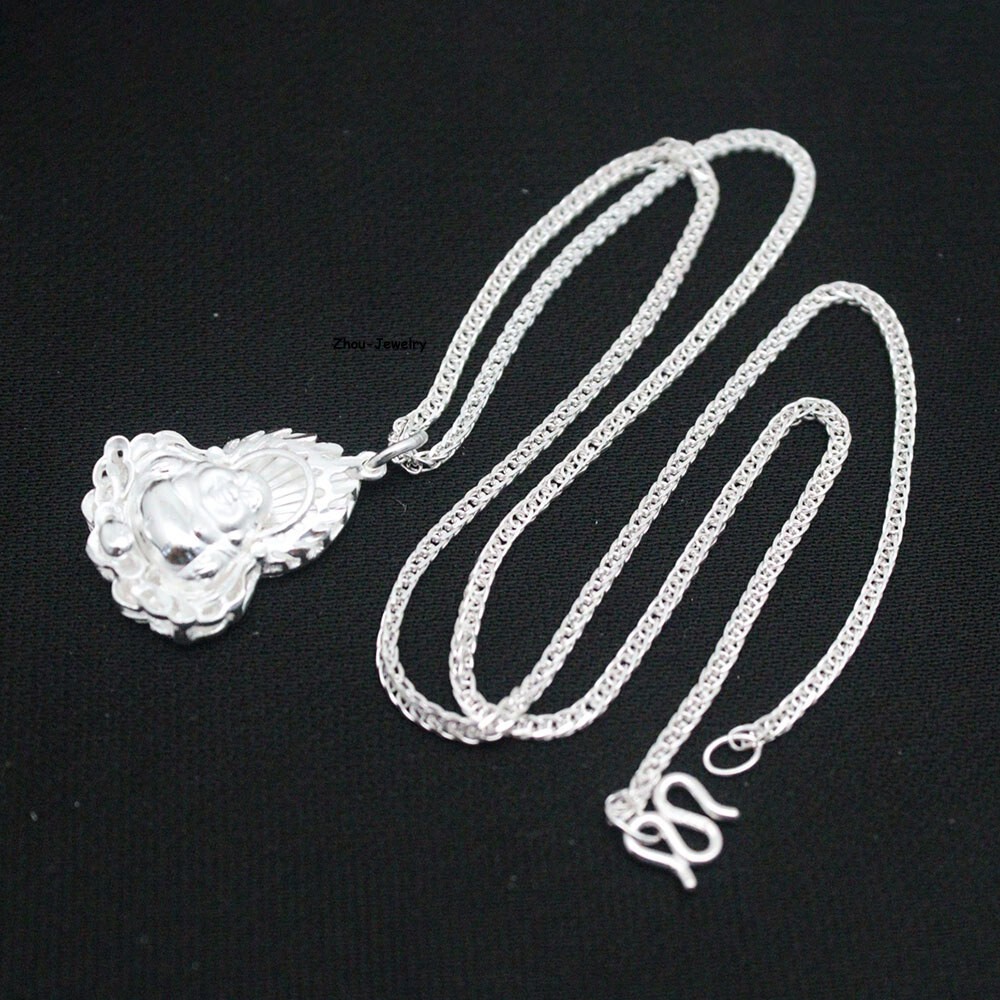 Pure S999 Sterling Silver Women Men Flame Buddha Pendant 4-5g 29*19mm