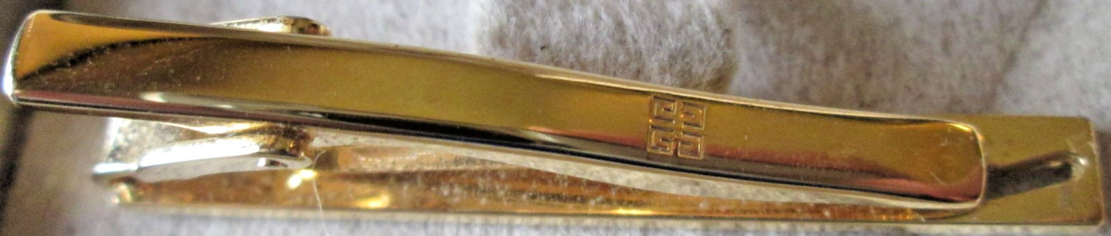 VINTAGE GIVENCHY GOLD & SILVER COLOR PLATED BRASS TIE CLIP, ORIGINAL CASE, USED