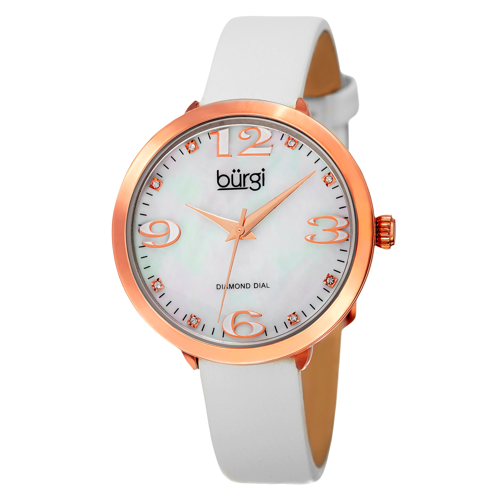 Women’s Burgi BUR119 Diamond Markers MOP Dial Genuine Leather Strap Watch