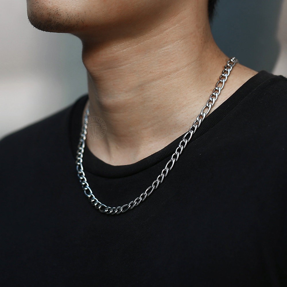 3/5/7/9mm Silver Stainless Steel Figaro Chain Necklace Choker Men Women 16-32″