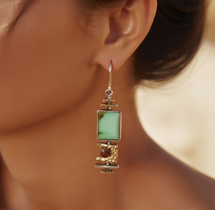 Green Turquoise Geometric Dangle Earrings Silver Gold Boho Drop