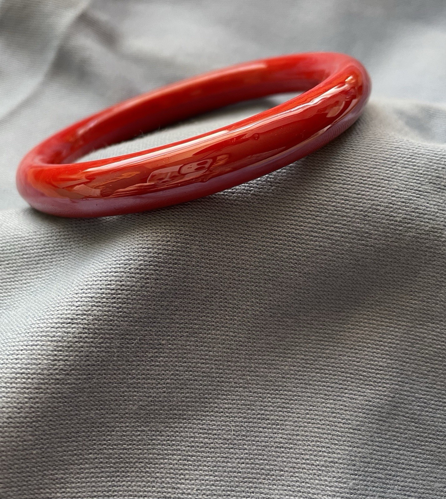 Vintage Opaque Red Glass Shiny Bangle Bracelet Rounded Slip On 2 1/2 Inches