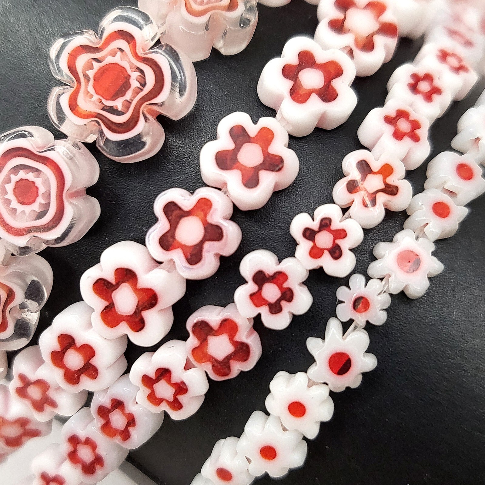 White Flower Millefiori Glass Lampwork Spacer Bead Crystal 15″ 4mm 6mm 8mm 10mm