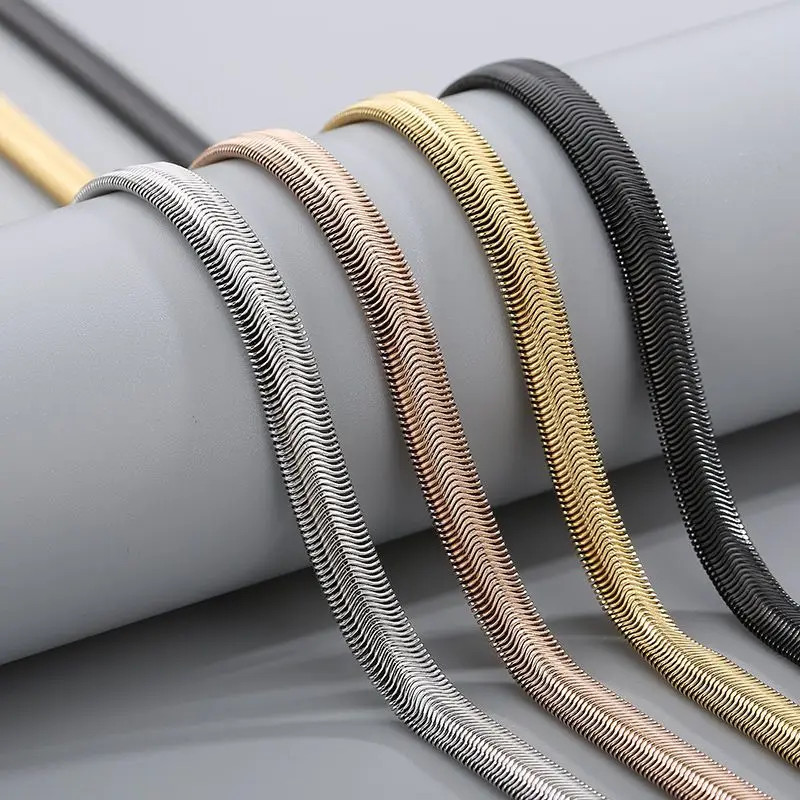 Men’s Trendy Titanium Steel Flat Snake Bone Chain Necklace Minimalist Hip Hop Ba