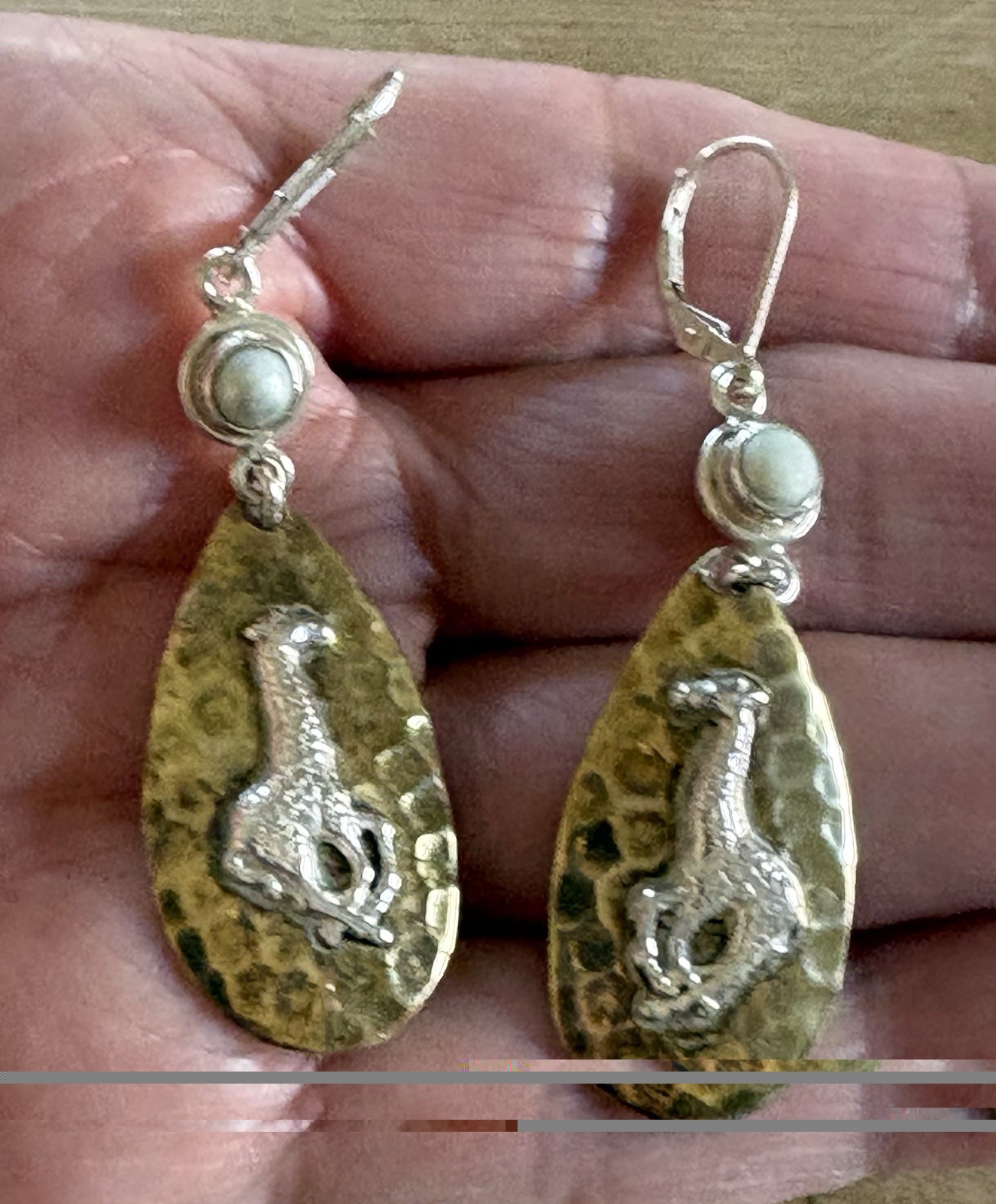 Echo of the Dreamer- dangly giraffe earrings- sterling – signed