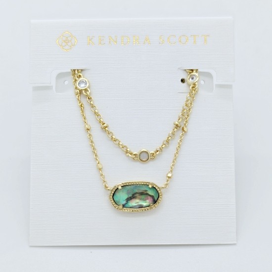 Kendra Scott Elisa Gold Crystal Multi Strand Pendant Necklace in Abalone Shell