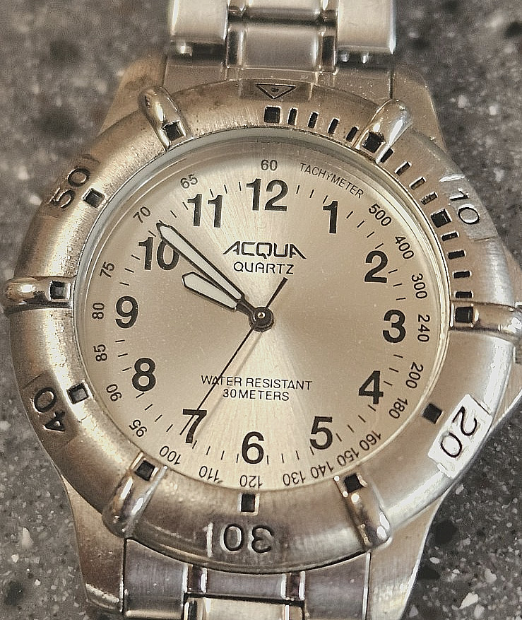 Acqua by Timex Quartz Watch Men 30m Silver Fixed Bezel Analog New Battery