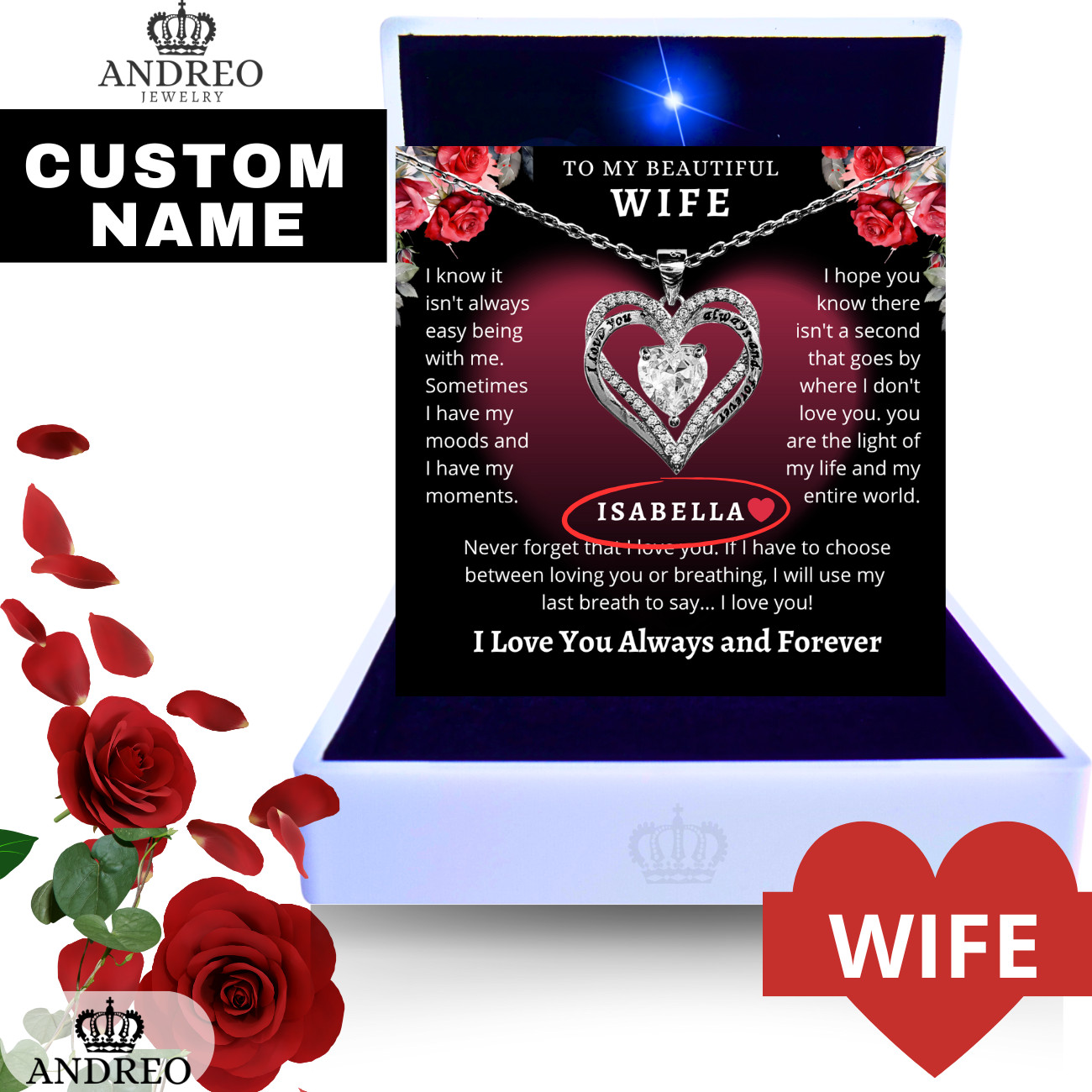 s925 Heart CUSTOM Anniversary Birthday Gift Necklace Jewelry Wife Gifts ANDREO