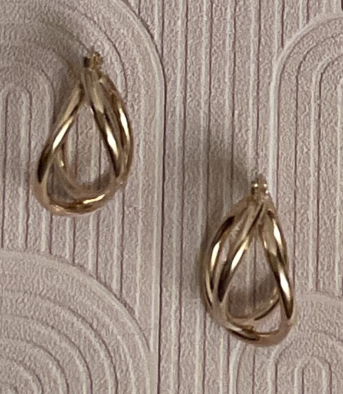 Italy 925 Sterling Silver Gold Vermeil Triple Twist Hoop Earrings Latch Back