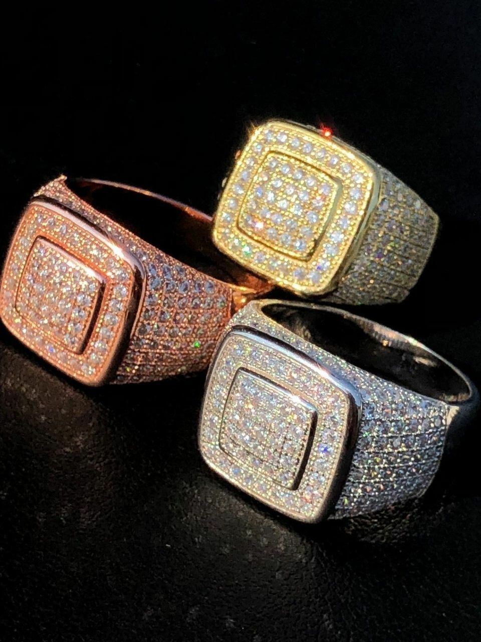 Solid 925 Silver Men’s CZ RING 14k Gold Plated ICY Sz 6 7 8 9 10 11 12 13 Pinky