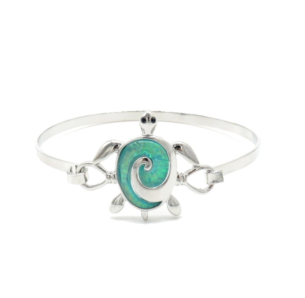 Resin Metal Alloy Hawaiian Fashion 6.5″ Bangle Hook Bracelet – Sea Turtle Wave