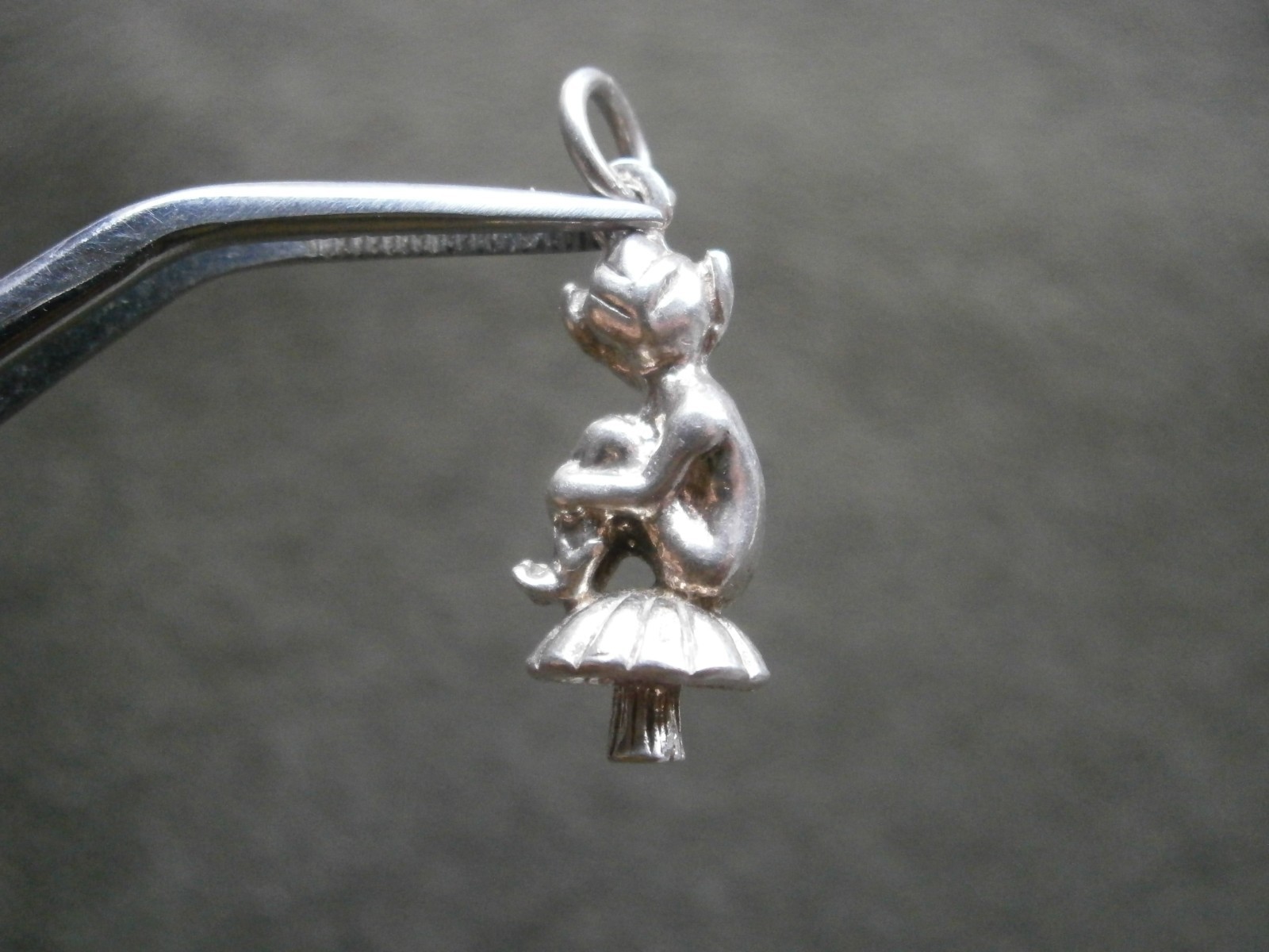 Cornish Piskie Pixie on Toadstool Vintage Sterling Silver Bracelet Charm 3.0g