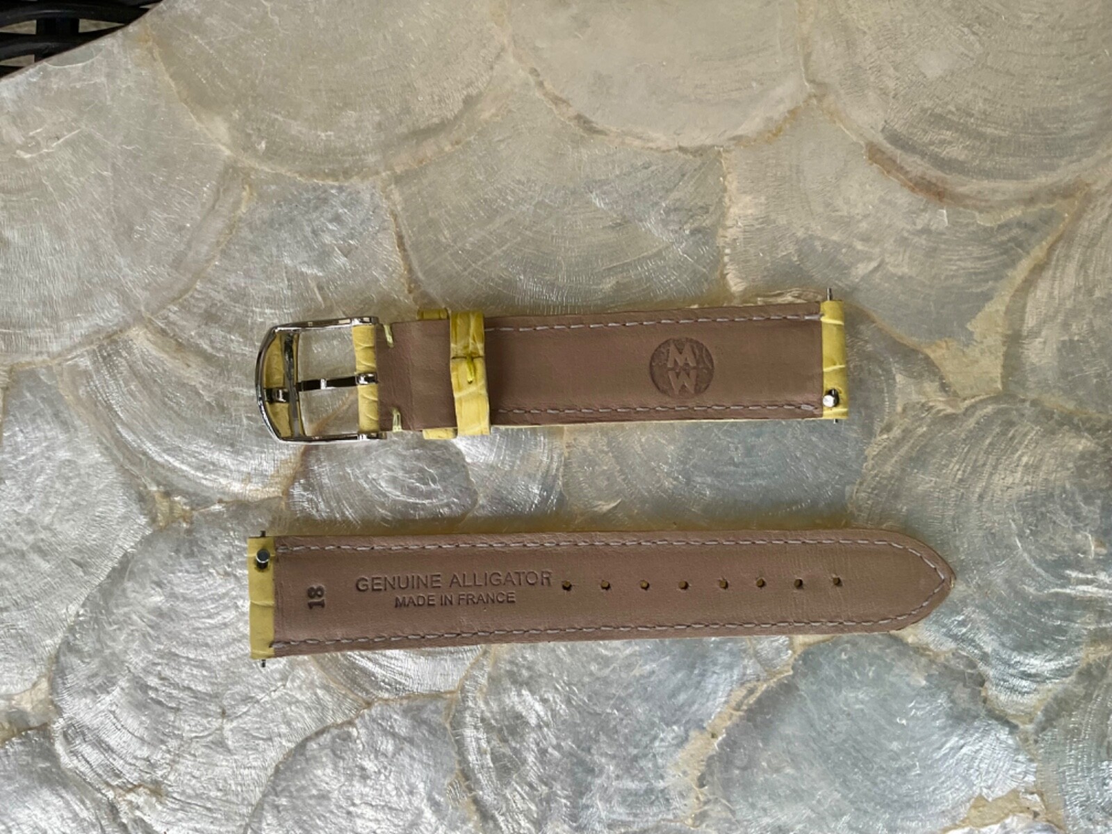 NEW MICHELE DECO SIDNEY SEREIN YELLOW 18mm ALLIGATOR WATCH STRAP – FRANCE