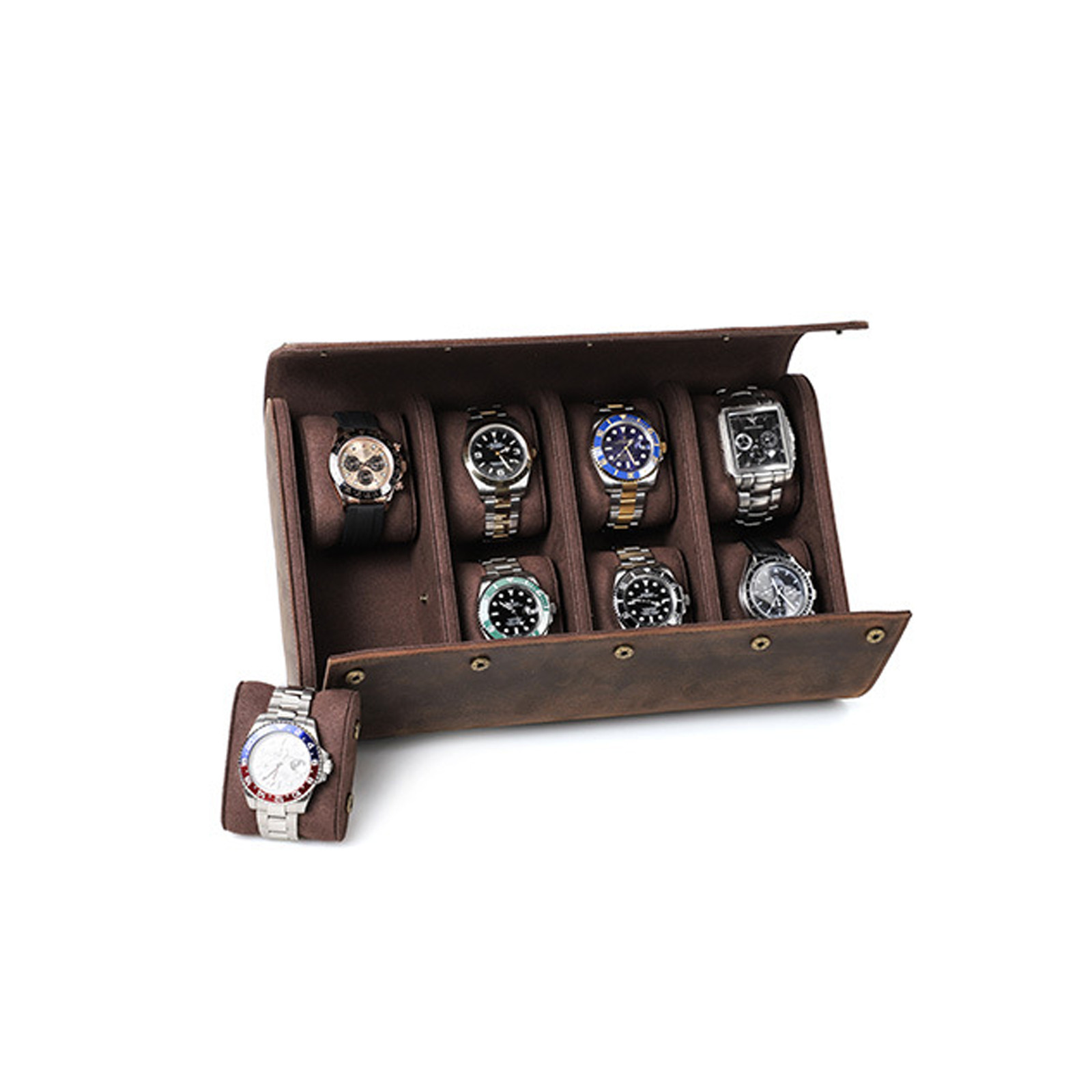 Watch Case Handcrafted Crazy Horse Leather 8 Watch Slot Vintage Organizer Coffee