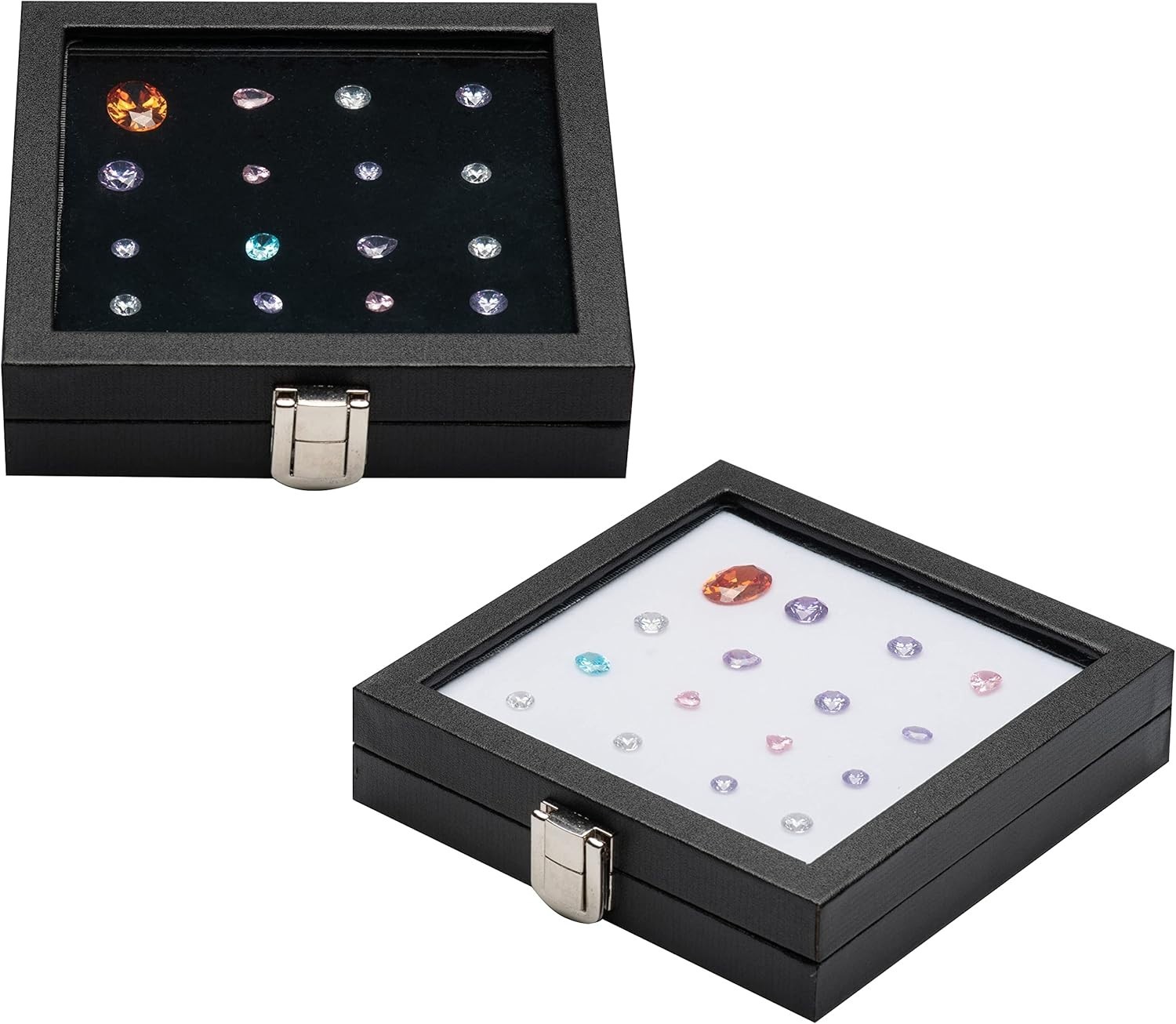 Jewelry Display Case Tempered Glass Top Lid Black Leatherette,Gemstone Displa…