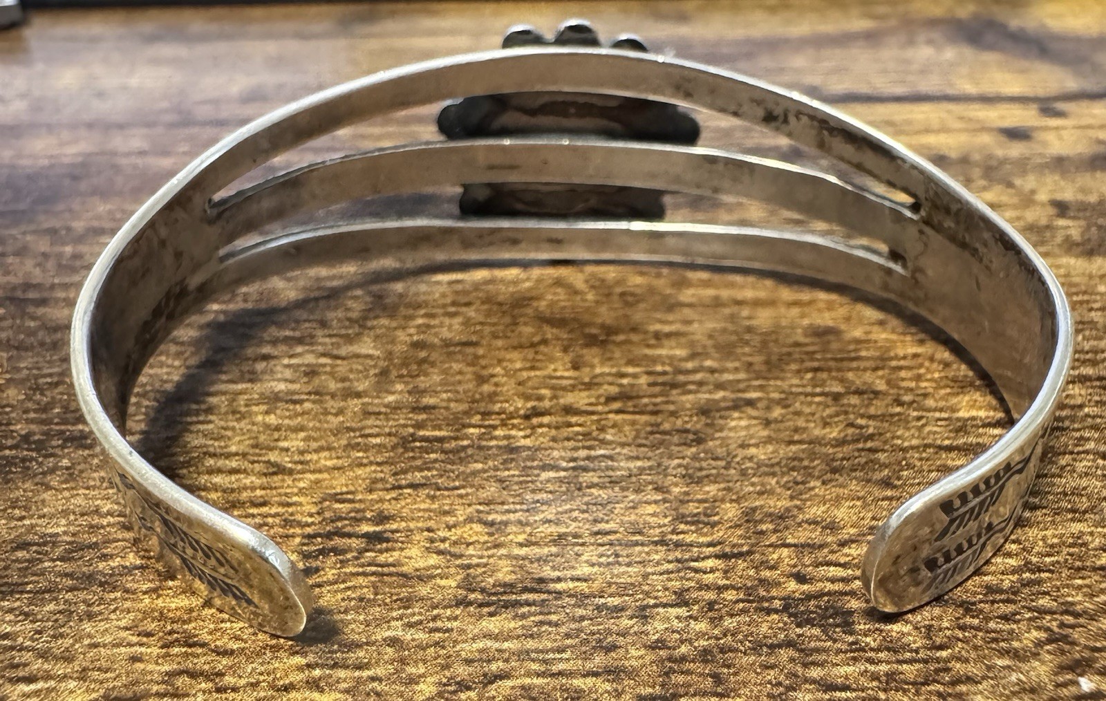 Sterling Silver Oval Dome Cuff Bracelet – Stamping – Vtg Fred Harvey Era