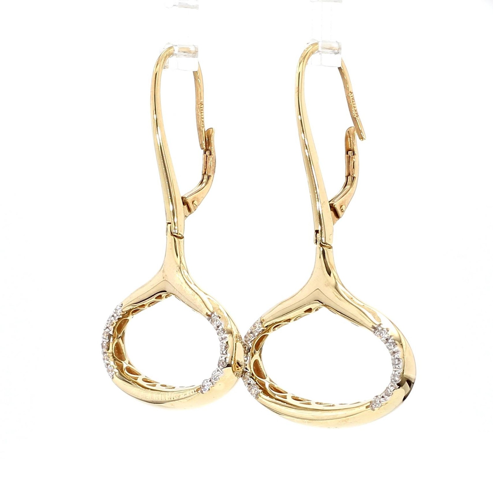 14K Gold Wide Open Oval Drop Diamond Wire Clip Earring – Made in Italy