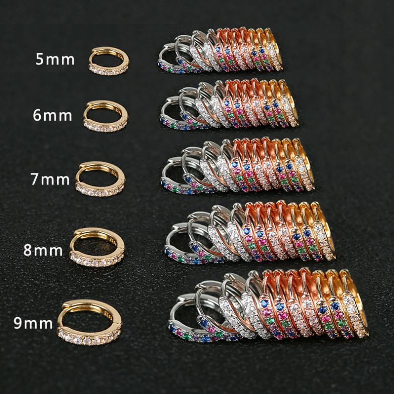 5/6/7/8/9mm 2Pcs Silver Gold Plated CZ Huggie Hoop Small Earrings Men Women TH2