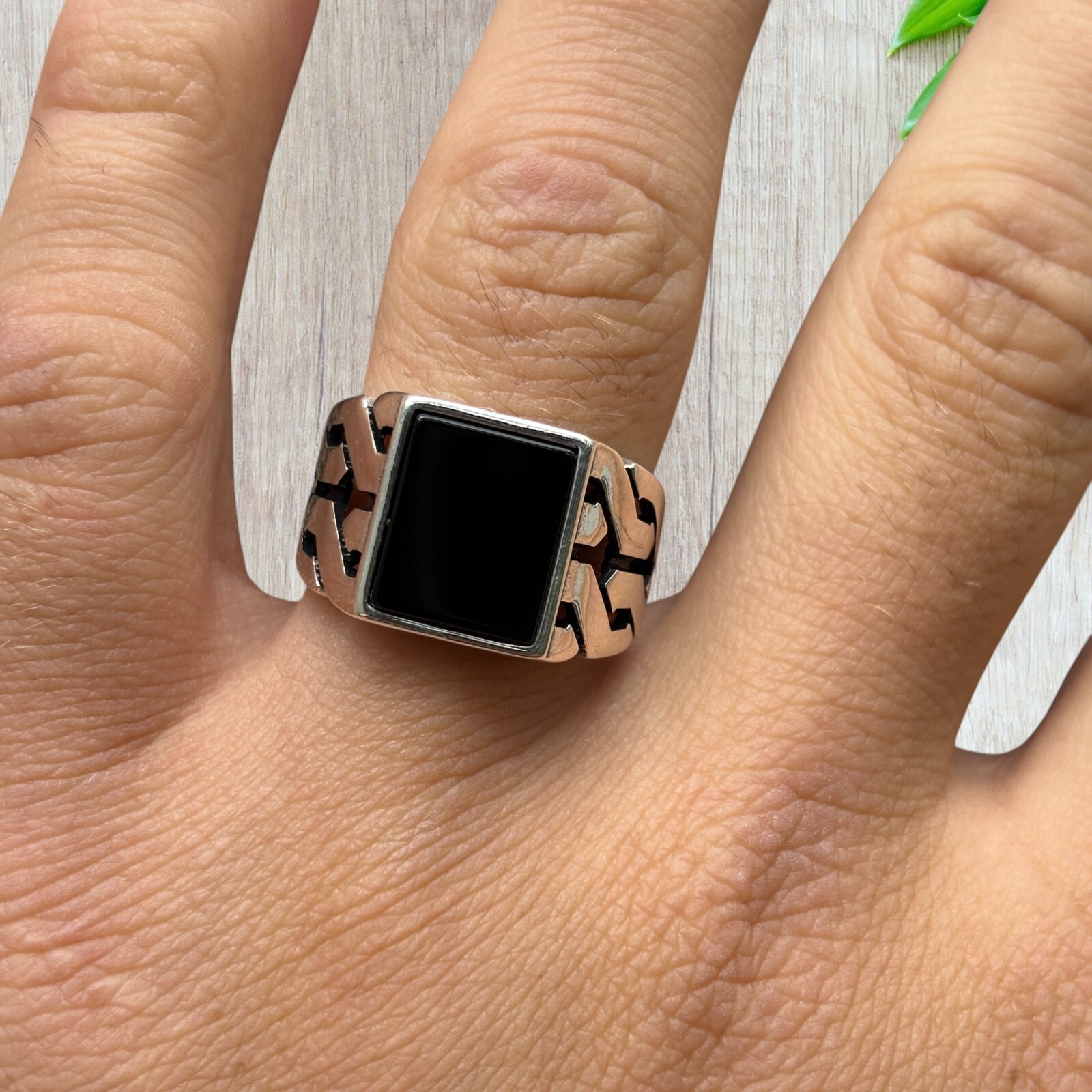 Natural Black Onyx Rectangular Gemstone – Solid 925 Silver or 14k Yellow Gold