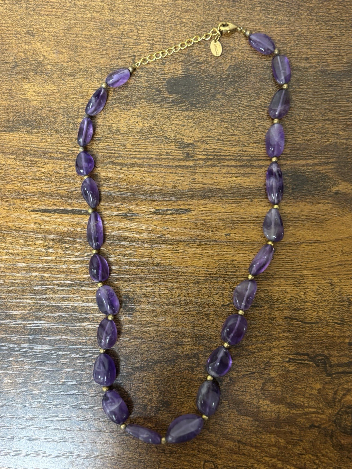 Vintage Sign Stauer Purple Amethyst Oval Beaded Necklace .