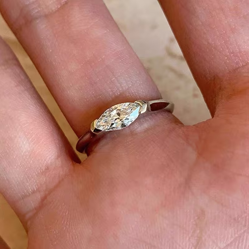 14k White Plated 1 CT Marquise Moissanite Solitaire Engagement Ring Daily Wear