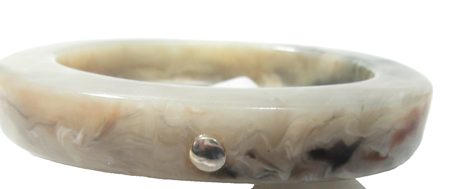 FAUX HORN OVAL BANGLE BRACELET GRAY WHITE AND BLACK MARBLED COLORING STUDS