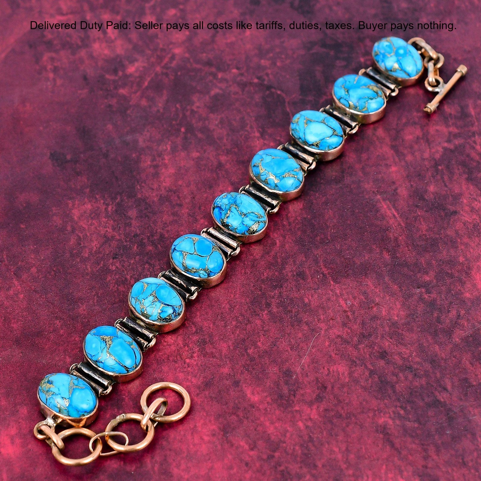 Copper Blue Turquoise Bracelet Copper Adjustable Chain Bracelet Gemstone Jewelry
