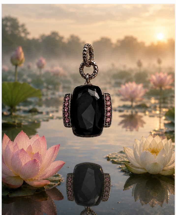 Barbara Bixby Black Onyx Cushion Cabochon Rhodolite Garnet Enhancer 925 18K NIB