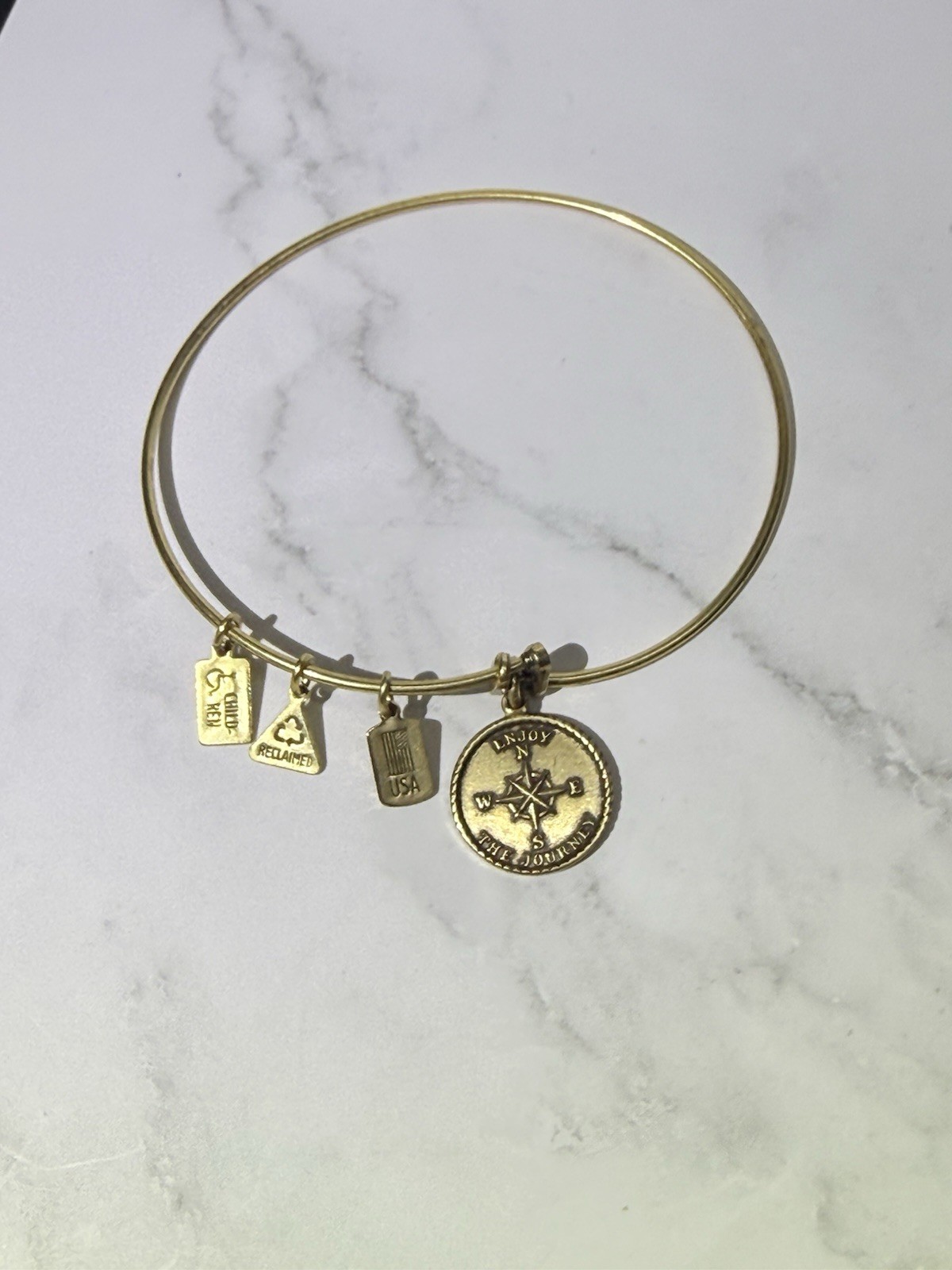 Wind + Fire Enjoy The Journey Expandable Eco Charm Bangle Bracelet Gold-Tone USA