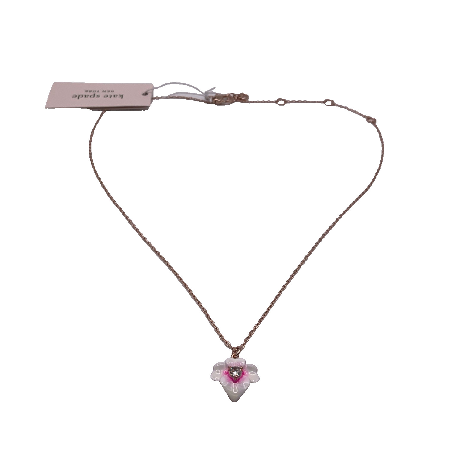 Kate Spade Precious Pansy Pink Flower Necklace Rose Gold Plated NEW Jewelry Gift
