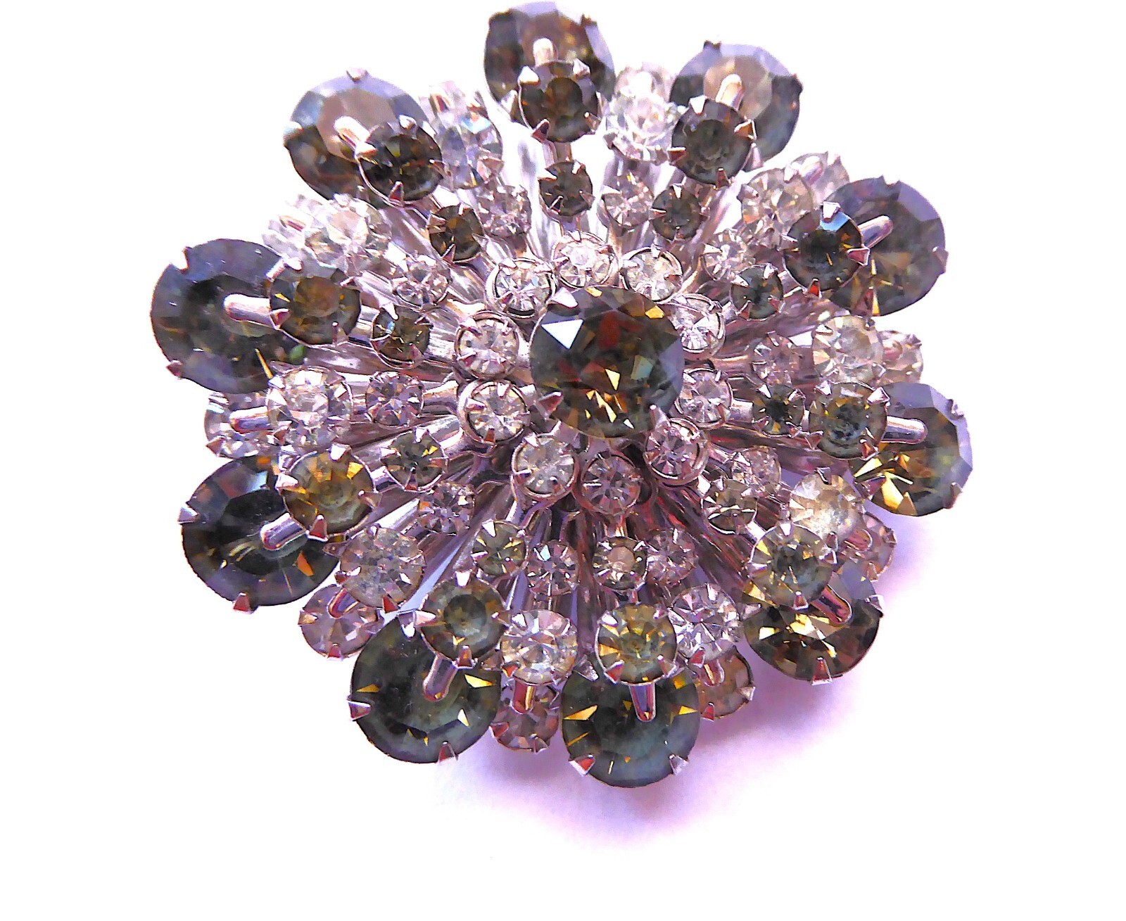 Retro Brooch Art Deco Glass Rhinestones Starburst Lilac Pin Grandma’s Closet