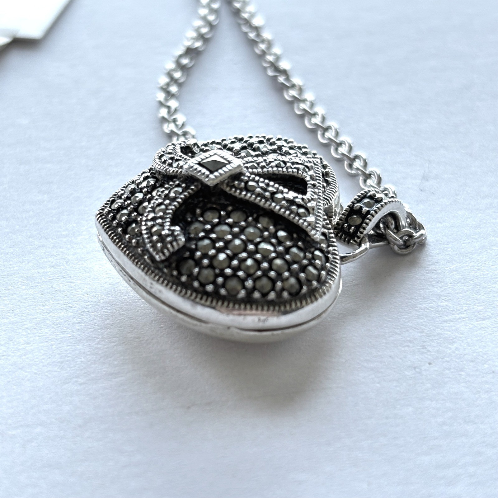 Judith Jack Sterling Silver Necklace Puffy Heart Locket Marcasite Pendant New