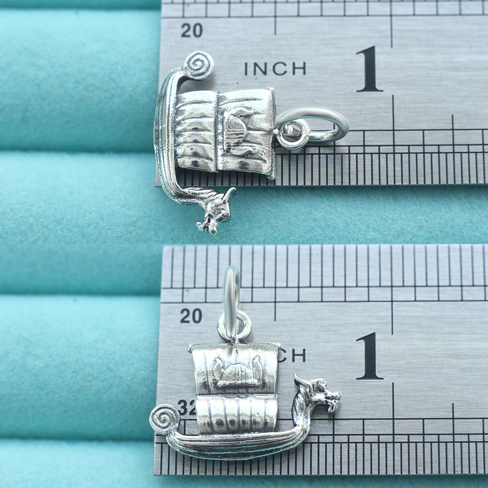 925 Sterling Silver Viking Ship Pendant Norse Sail Boat Charm Scotland Vintage