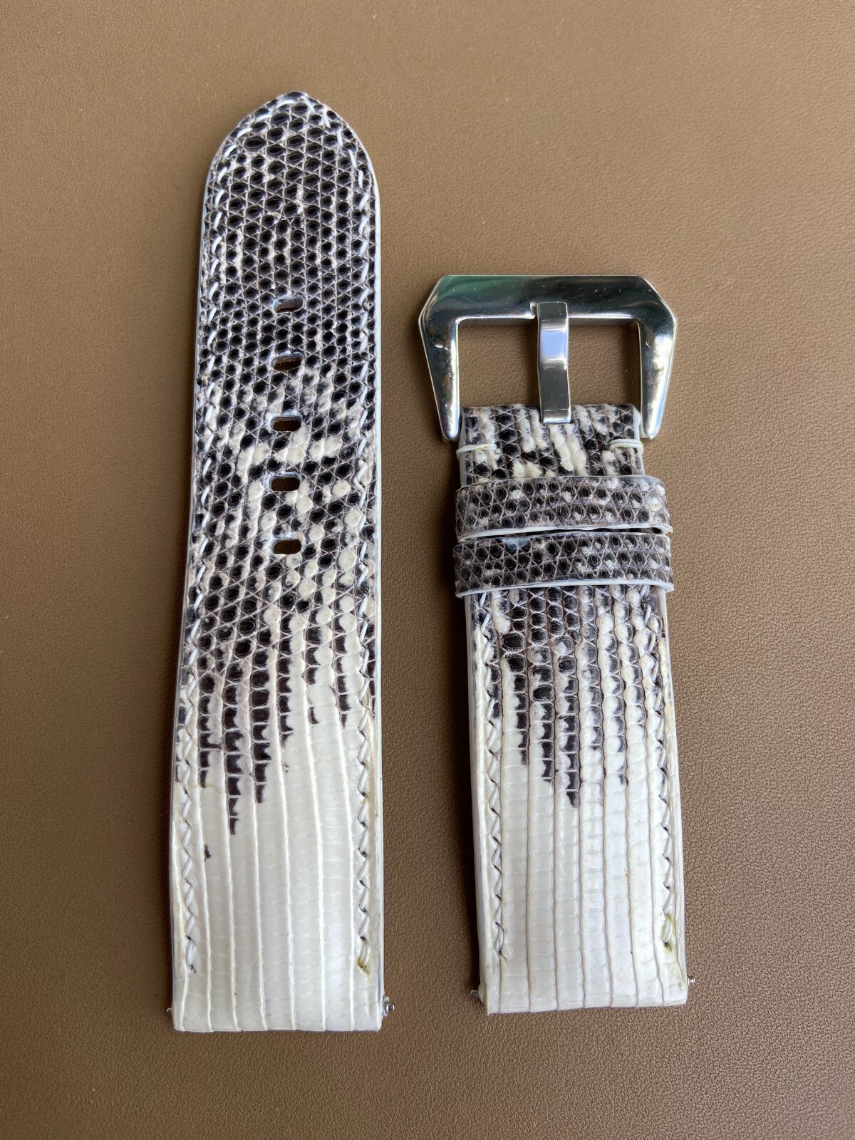 Black White Lizard Leather Watch Strap Band, Size 18 20mm 21mm 22mm 24mm 26mm